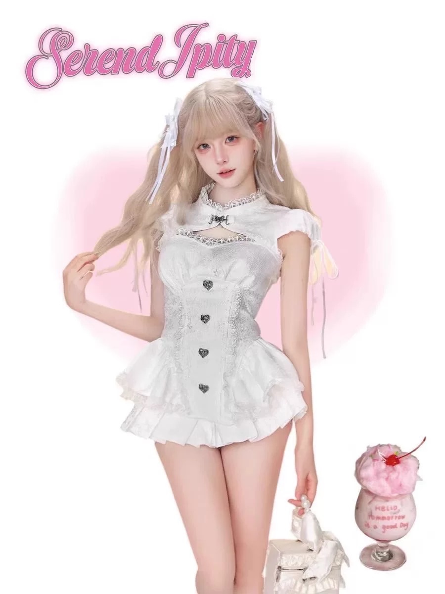 少女椰子doll系愛神降臨 春季新款重工設計感抹胸上衣+超好看褲裙