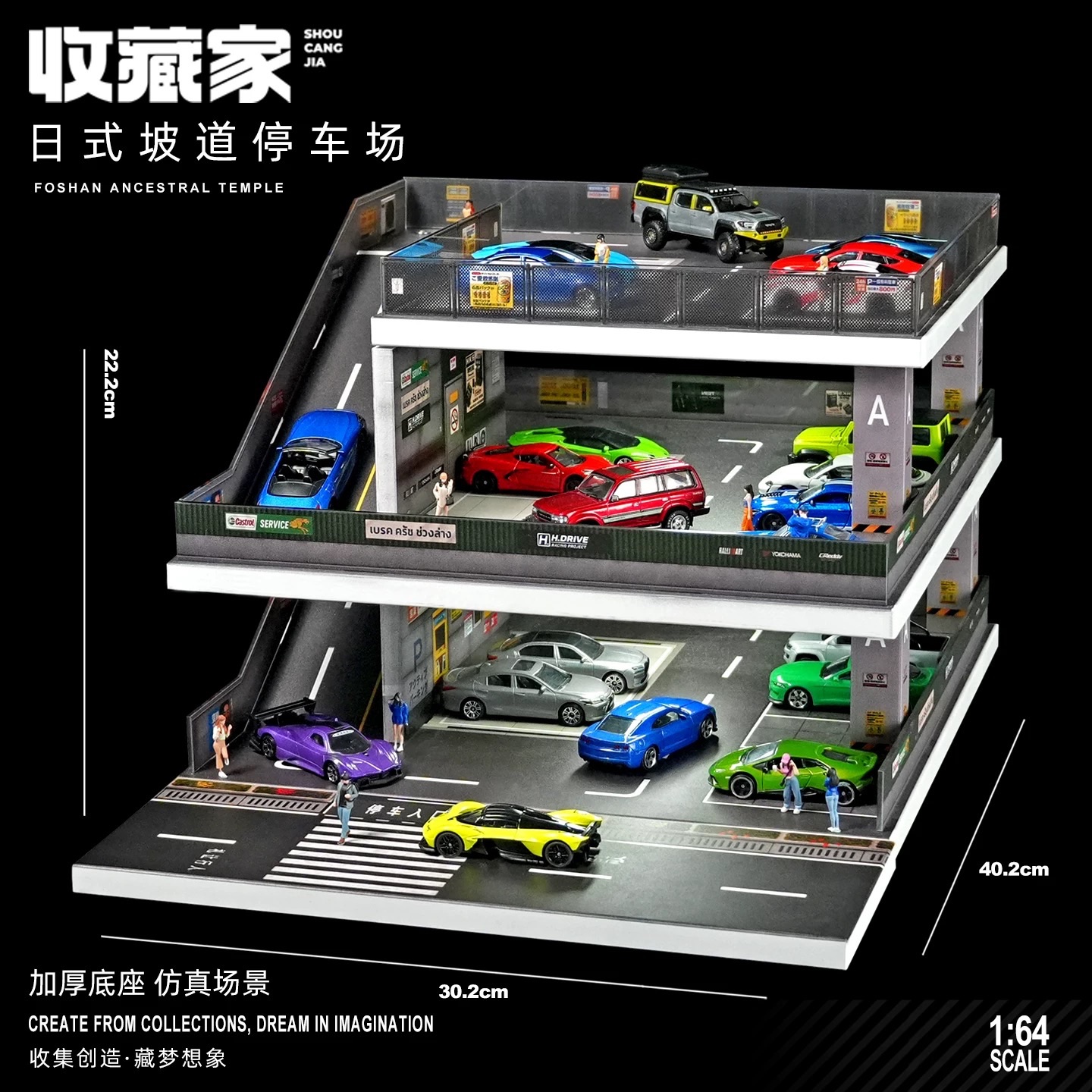 收藏家1:64停車場玩具車模展示盒模型場景