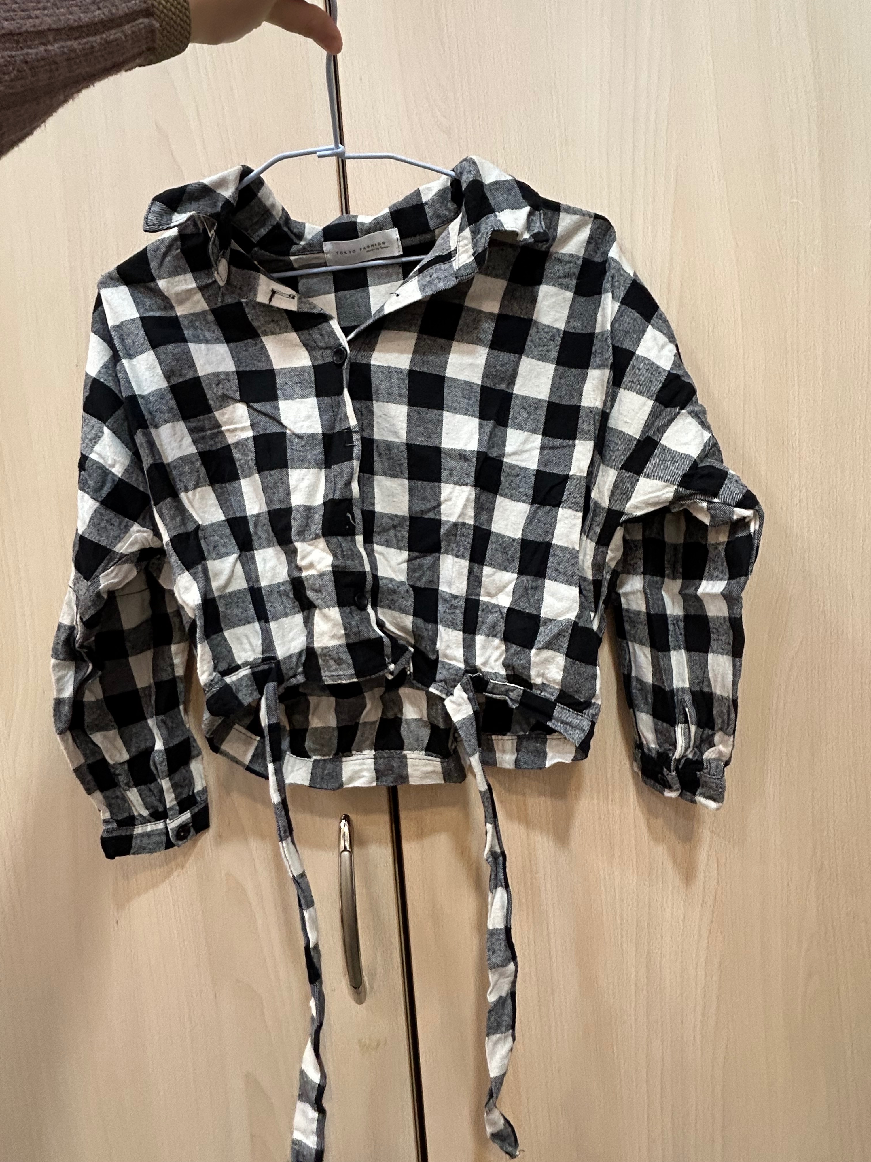 黑色格紋 格子襯衫 短版