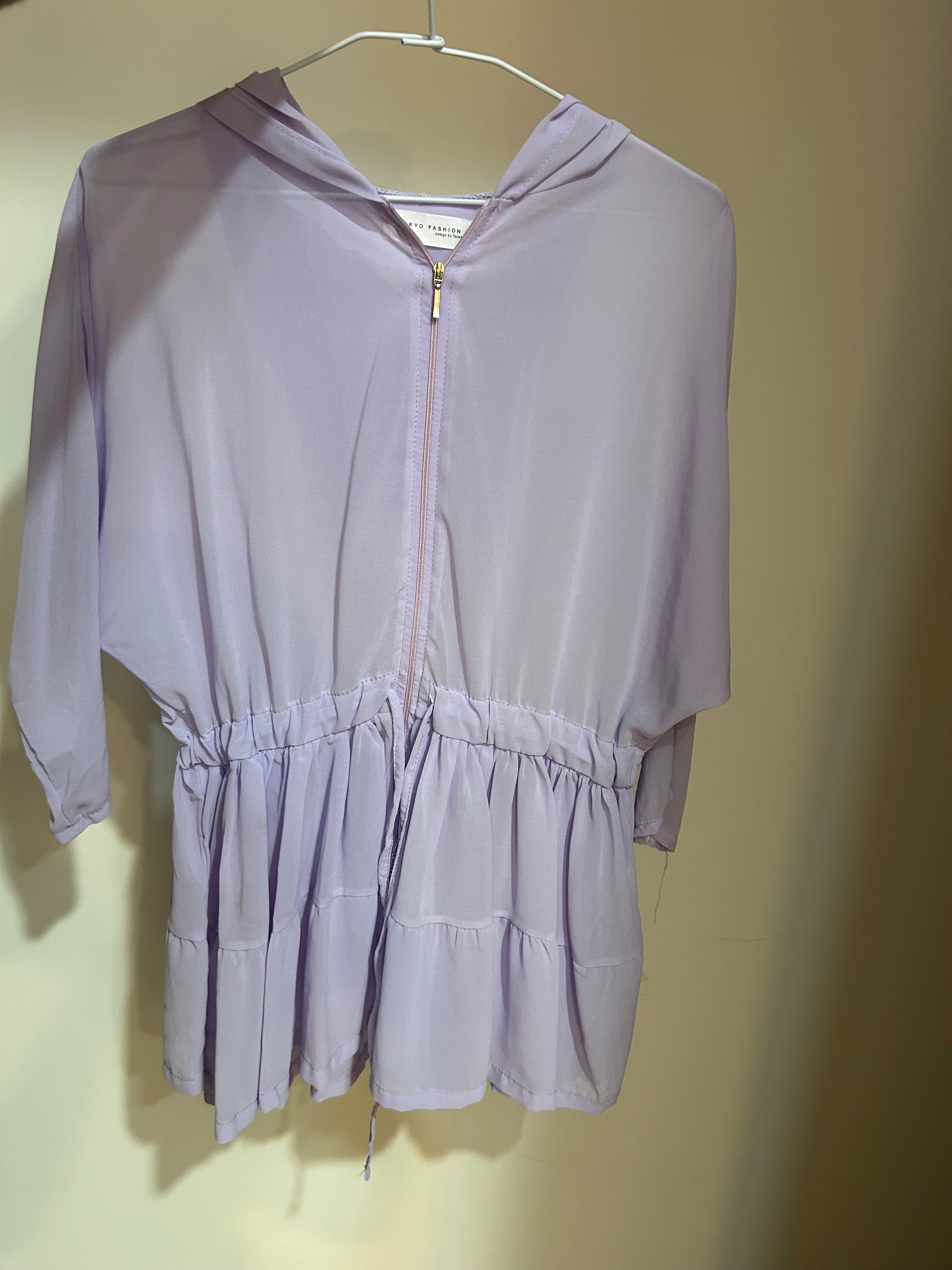 紫色罩衫 長版外套 雪紡外套 透明薄罩衫