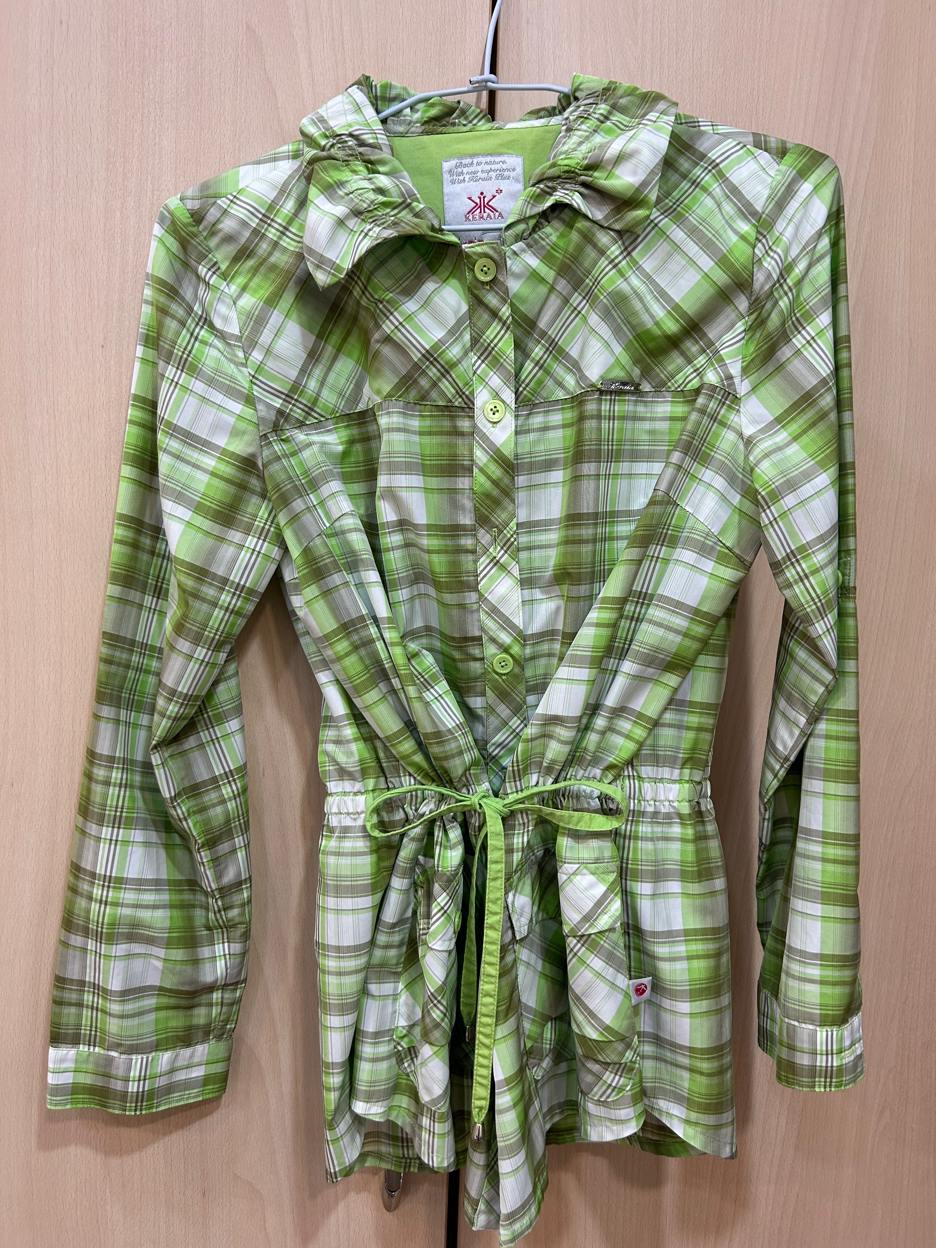 克萊亞綠色格子襯衫 長袖 質感好 軟 縮腰KERAIA