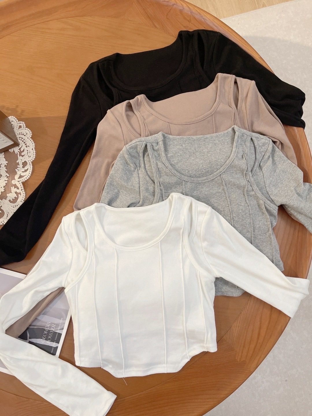 質感個性假兩件薄長上衣（手掌杯可拆）