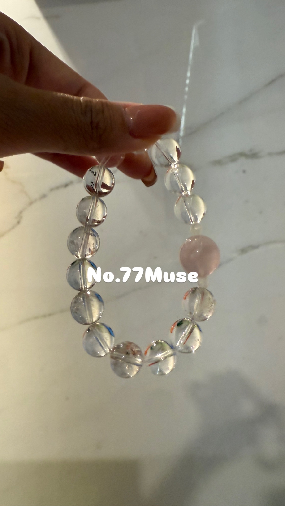 No.77 Muse｜白水晶×果凍莫粉 能量手鍊｜純淨放大×溫柔療癒