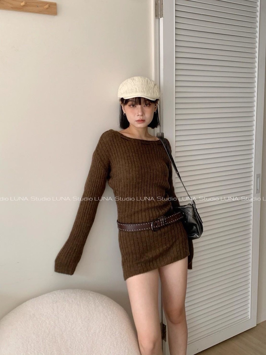 預購✨ 韓系慵懶感 一字領羅紋針織上衣／毛衣裙