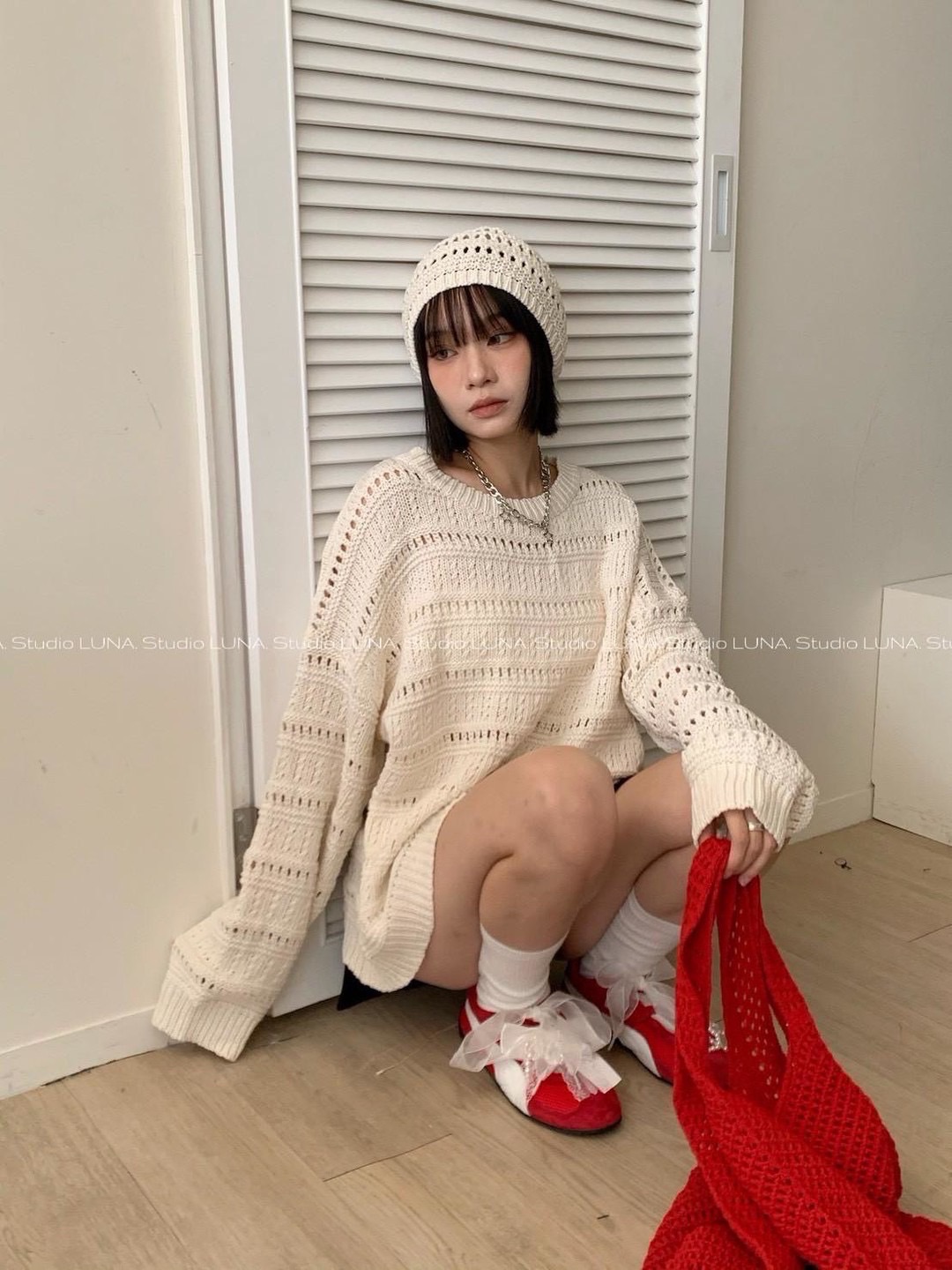 預購✨ 【韓系針織鏤空帽T套組】慵懶寬鬆針織上衣＋同色系毛線帽／秋冬韓妞穿搭必備