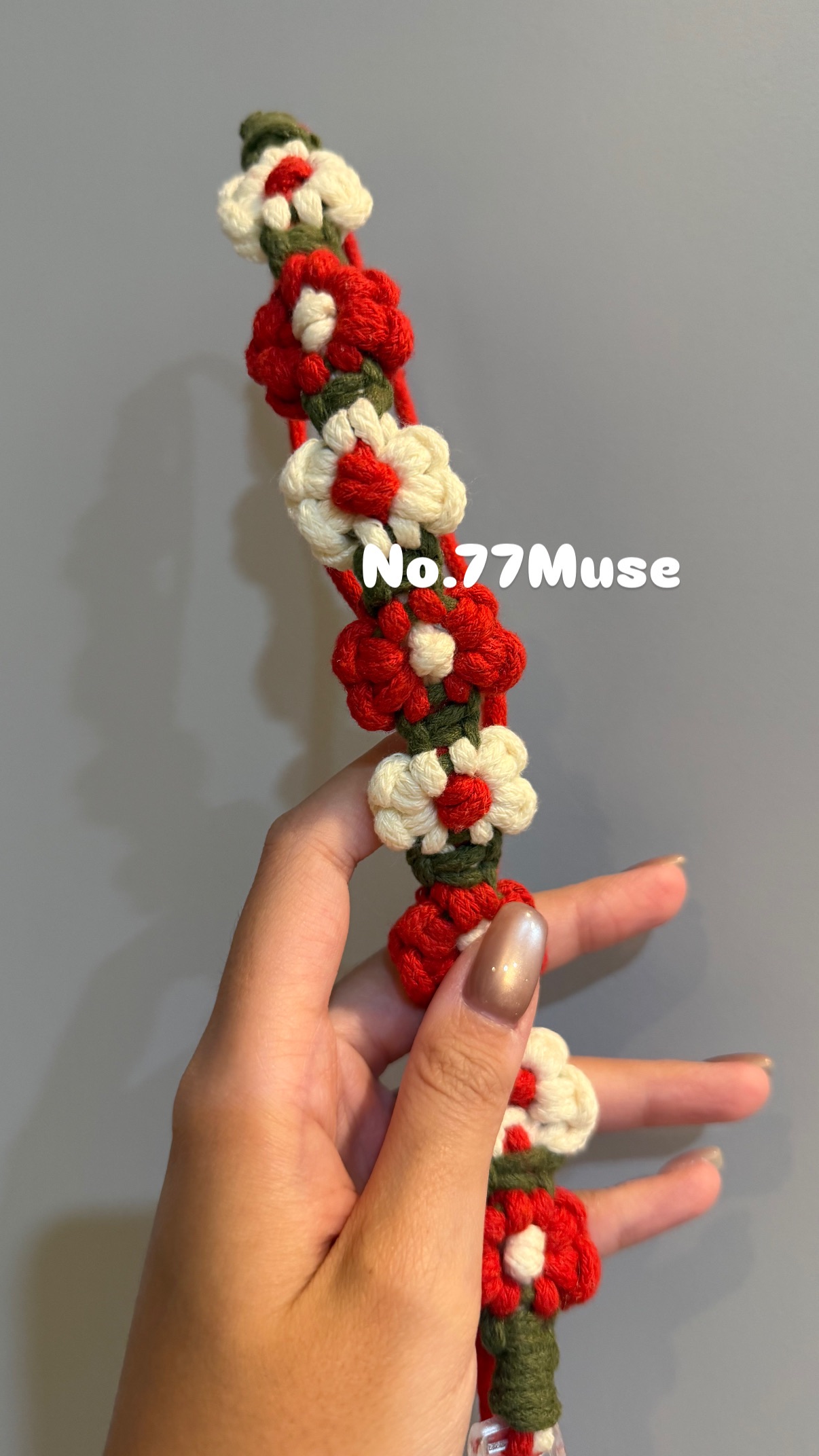 現貨✨ 花花飲料提繩｜紅白綠毛線花手織杯套繩｜環保可重複使用｜No.77 Muse