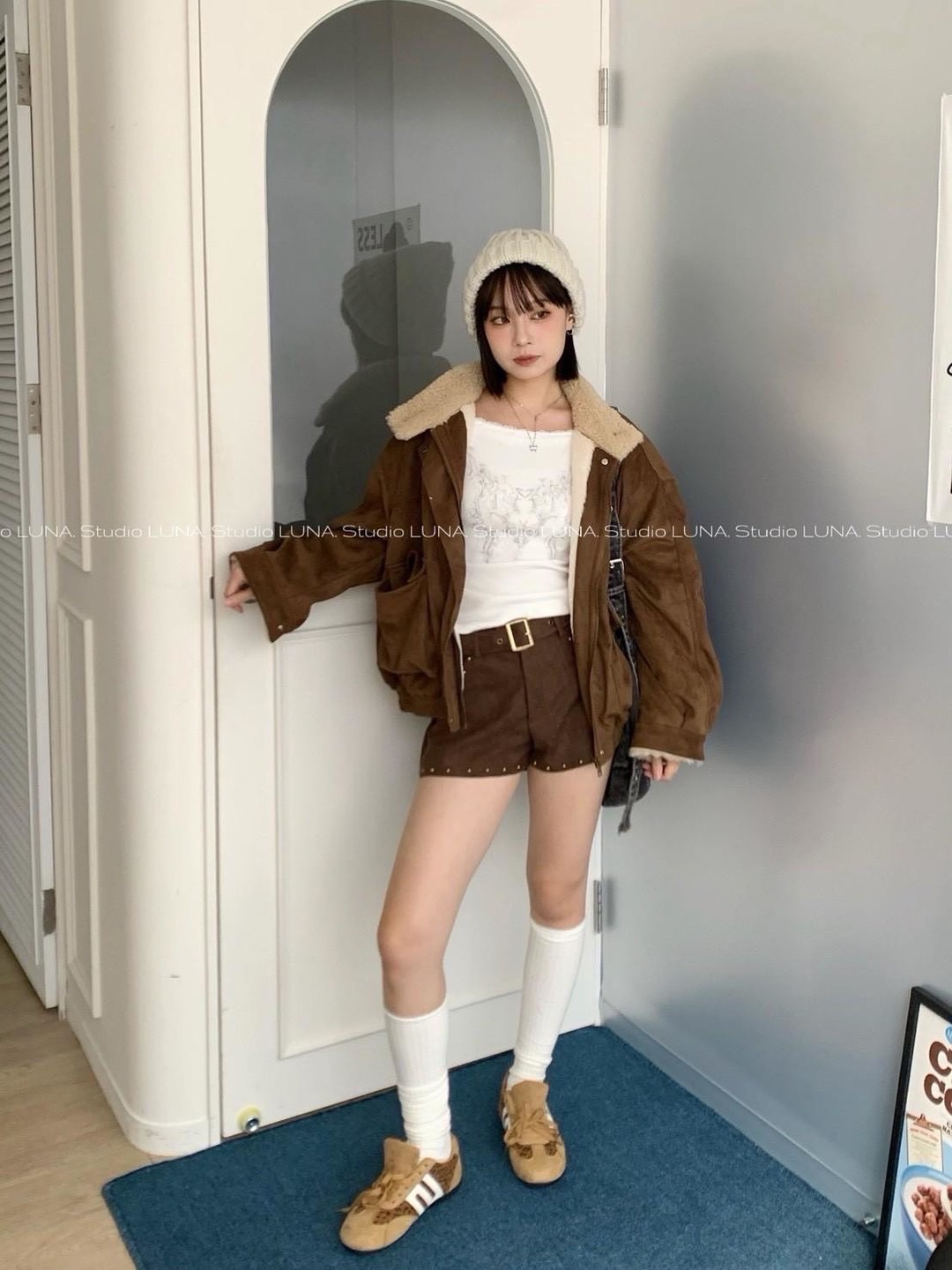 預購✨復古麂皮絨翻領羊羔毛外套｜杏／咖✨