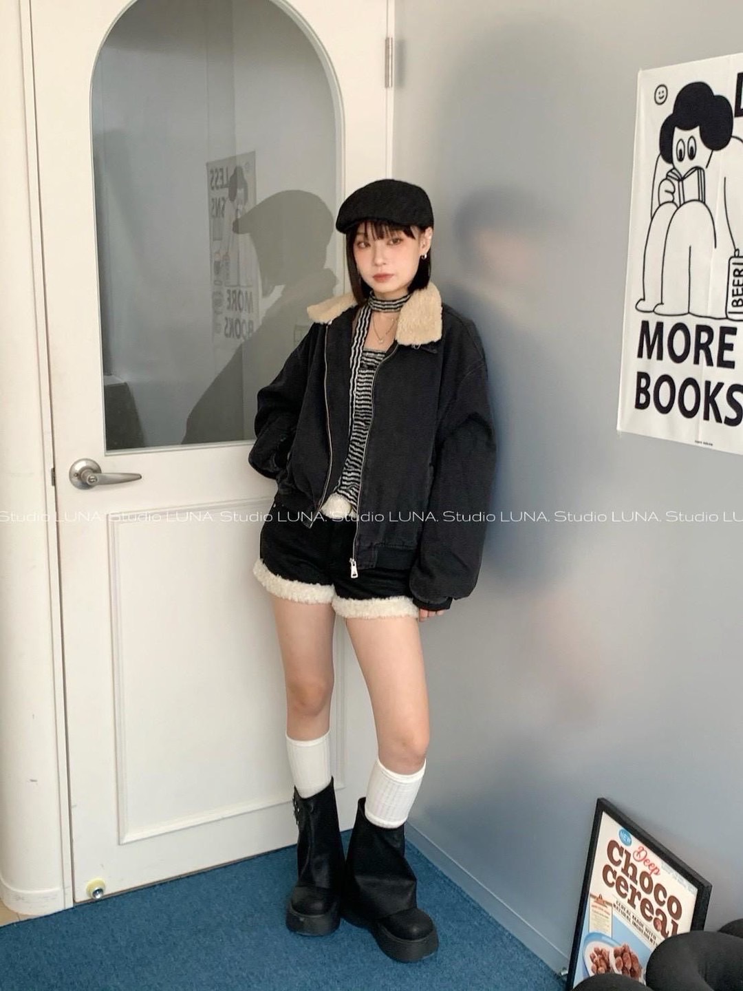 預購✨羊羔毛翻領牛仔外套｜藍／黑✨