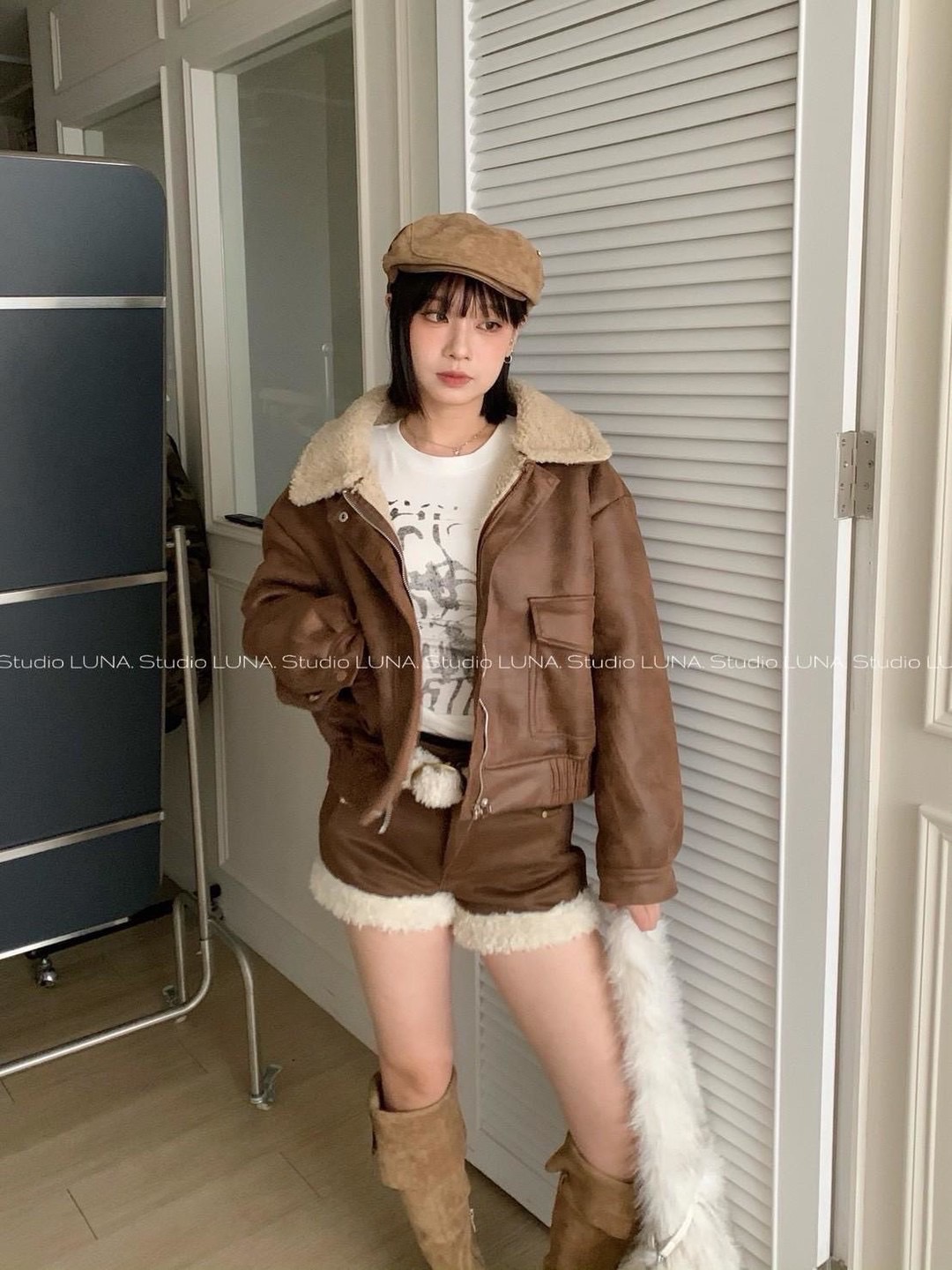 預購✨翻領羊羔毛麂皮皮革外套｜咖／黑✨