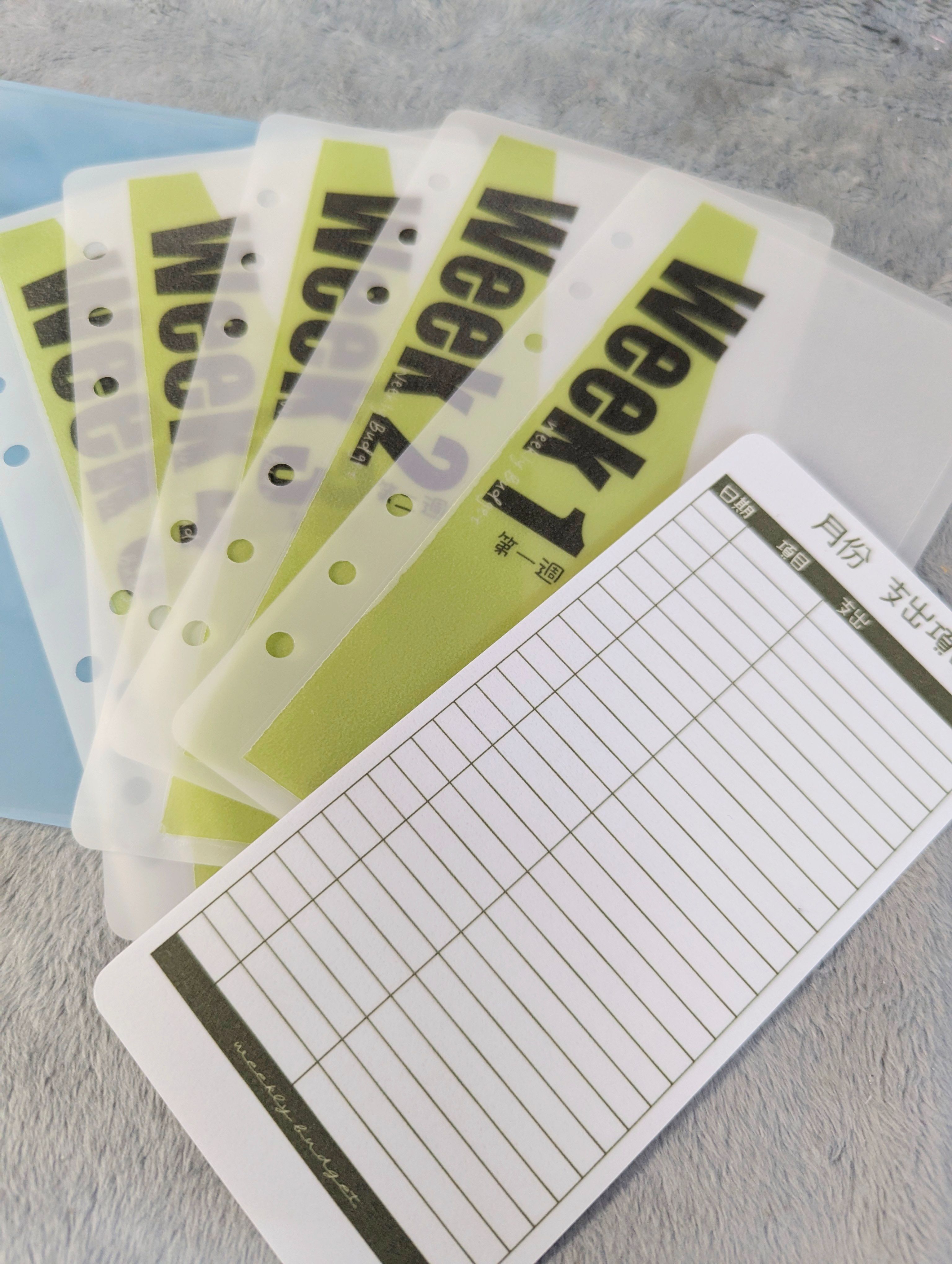 週預算分配袋 麻葉紋系列 A6/6孔活頁 存錢袋 存錢挑戰 霧面透綠款 附支出表