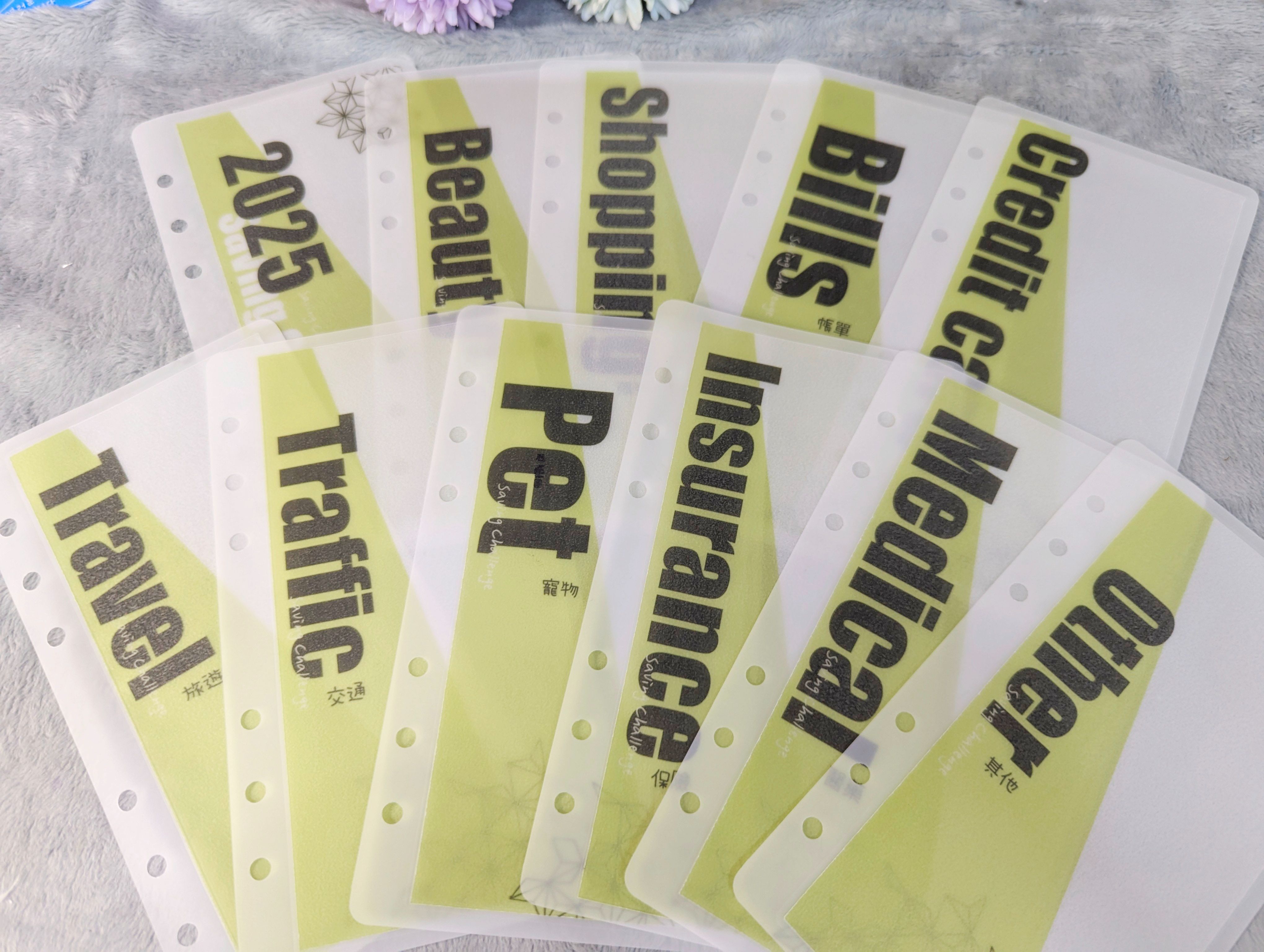 預算分配袋 麻葉紋系列套組購買區 A6/6孔活頁 存錢袋 存錢挑戰 霧面透綠款