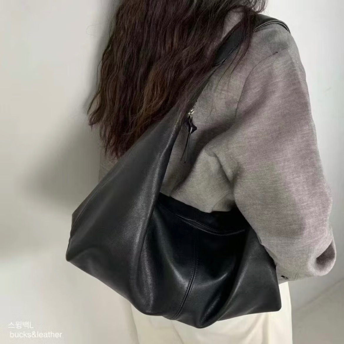 🇰🇷bucks＆leather 真皮 隨性 自然垂墜彎月肩背包 手提包