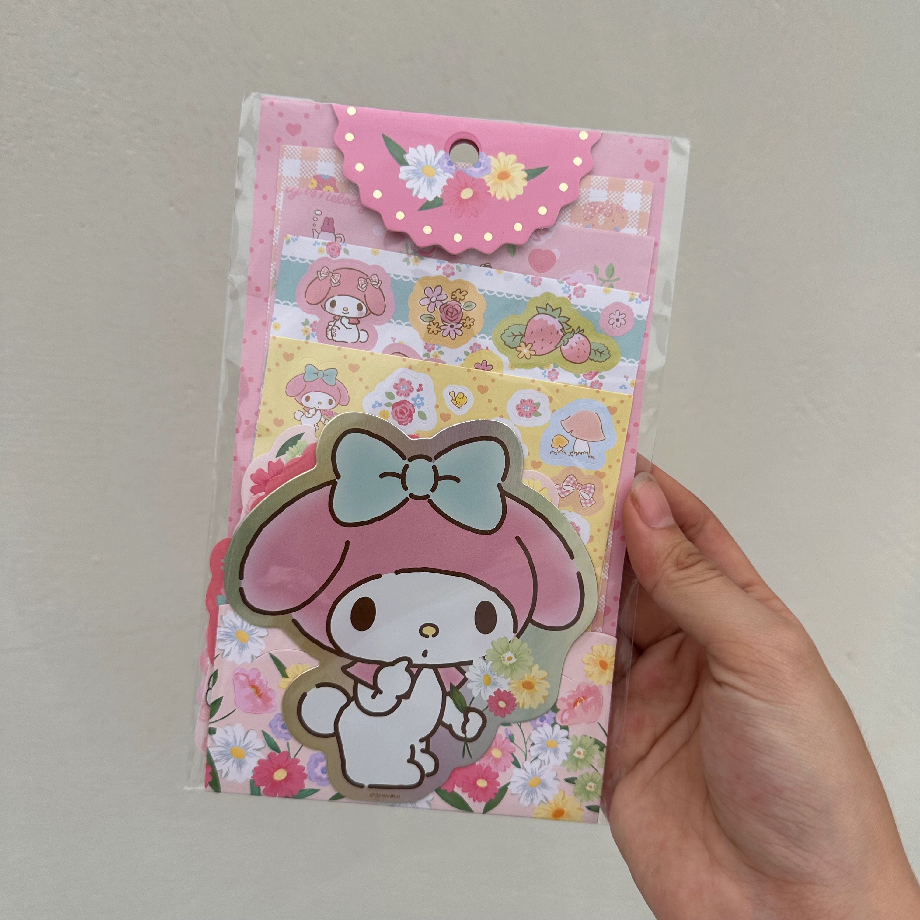 三麗鷗 美樂蒂卡片組 浪漫花語素材包 留言便簽紙 貼紙 明信片