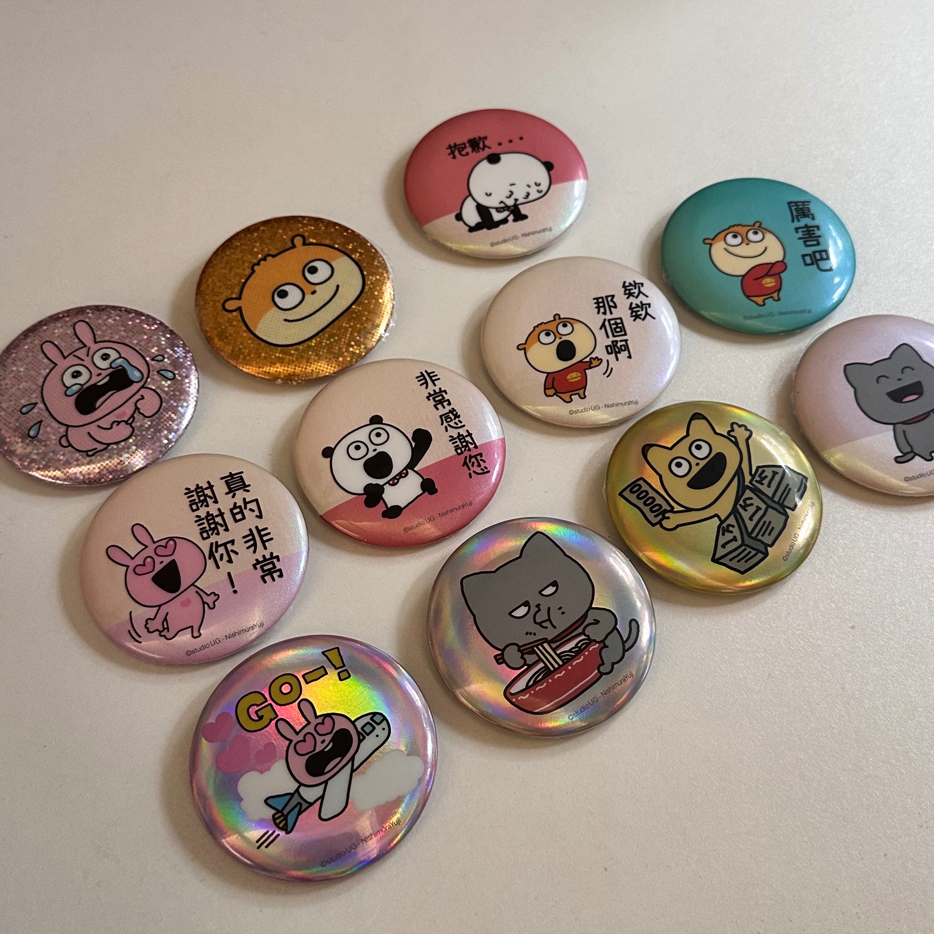 7-11聯名 西村裕二 幻彩/雷射貼圖胸章 徽章 別針 拆袋確認款 戀愛兔 開心熊貓 金田狐 小鼠 惡眼貓