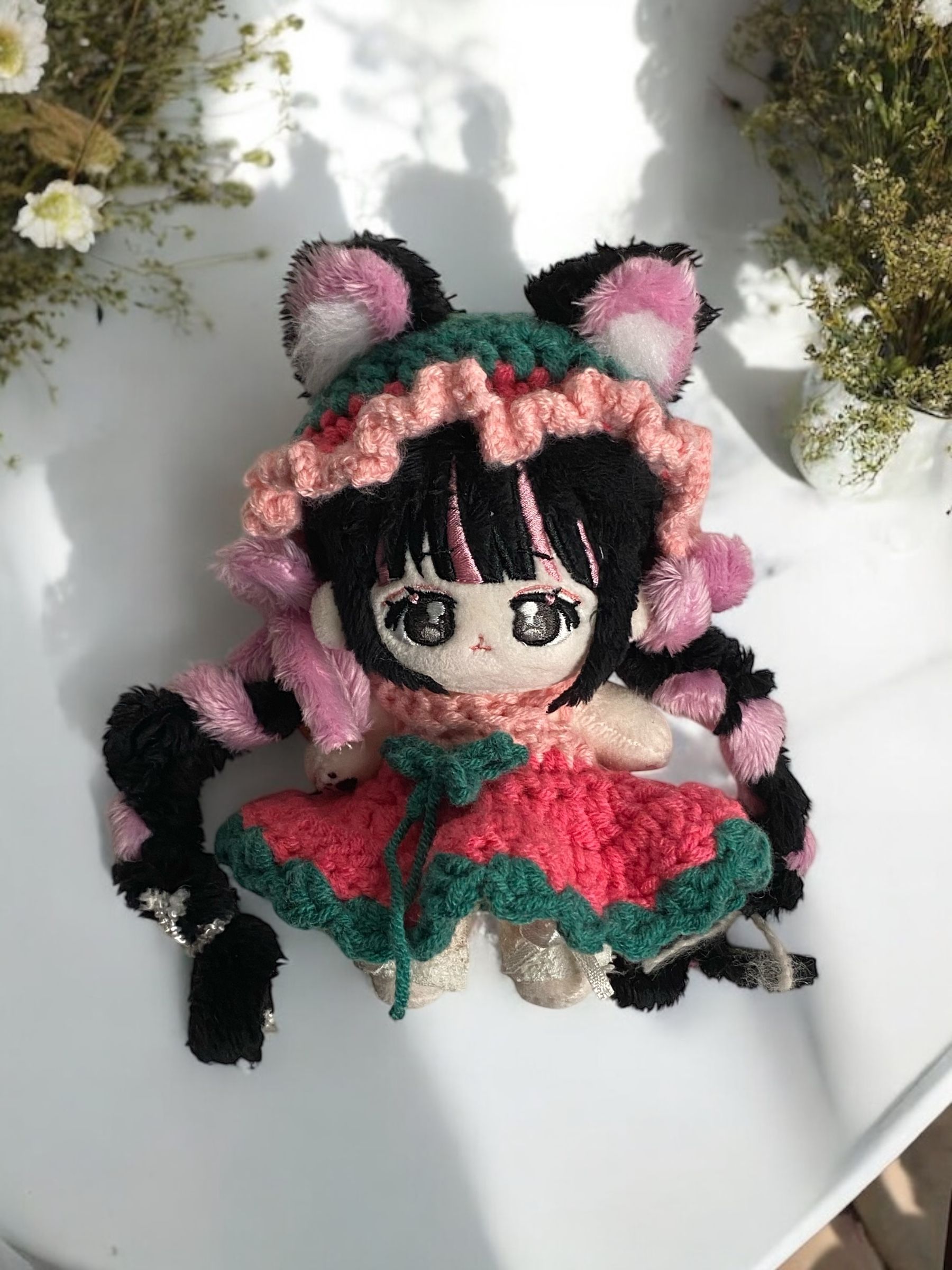 花邊毛帽+蝴蝶小裙（10cm娃用）