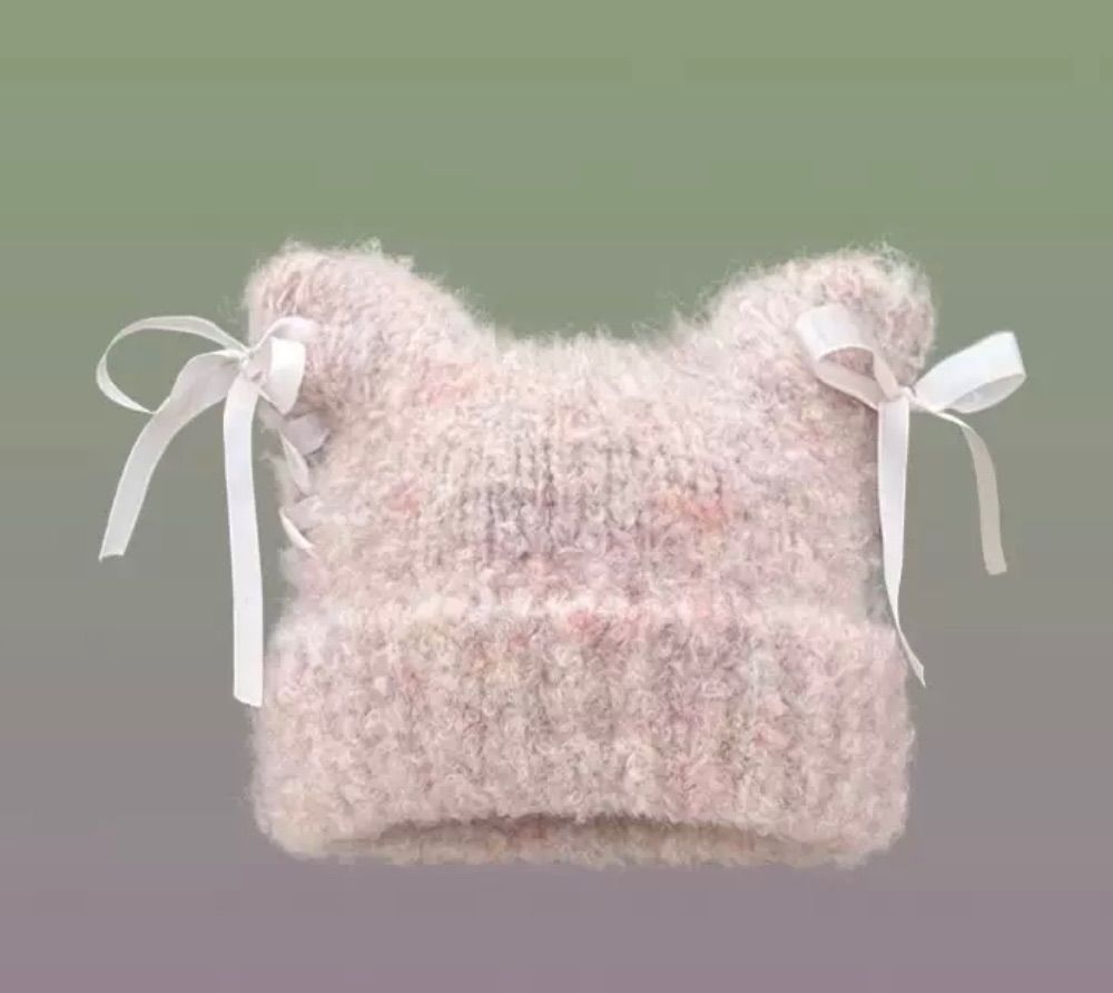 超可愛設計 蝴蝶結貓耳毛帽🎀