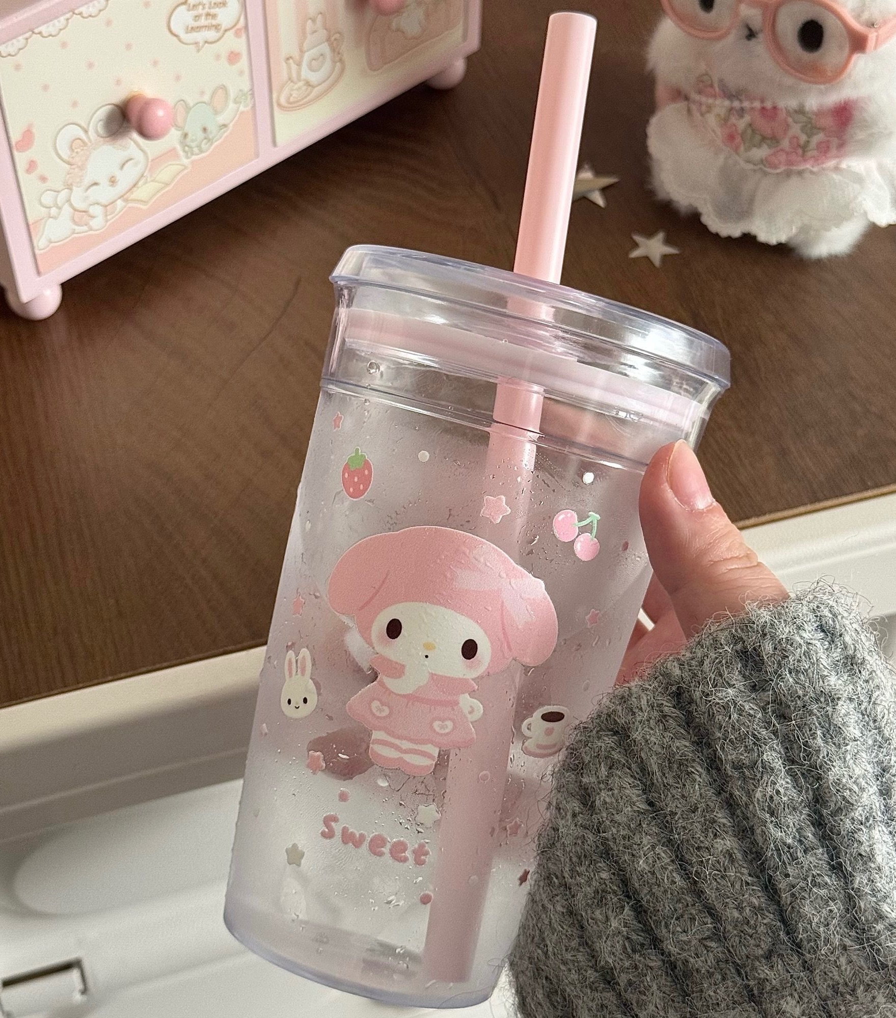 超萌！美樂蒂透明吸管杯🩷450ml
