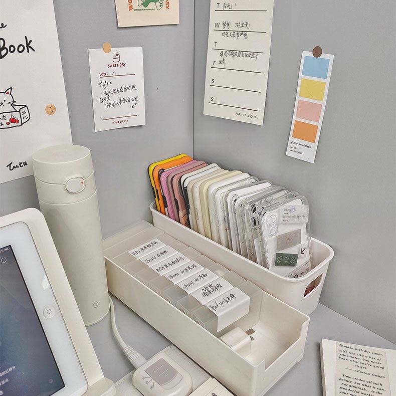 簡約白手機殼收納盒 化妝品收納置物盒 襪子貼身衣物整理盒 多功能雜物長方形收納框
