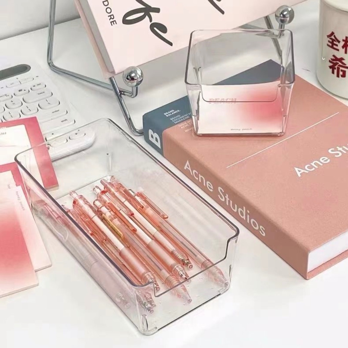 ins透明壓克力收納盒 便條紙文具收納 清透感桌面收納 多功能雜物收納 小卡收納 可透視咕卡收納