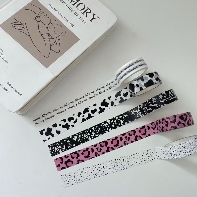 簡約ins黑白乳牛紋和紙膠帶 豹紋點點英文字母手帳膠帶 拼貼素材裝飾貼紙 膠帶 手帳必備 紙膠帶