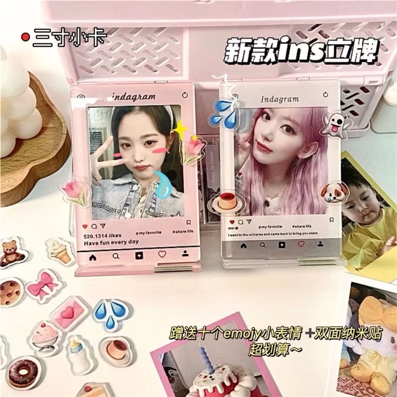 ins風拍立得壓克力立牌 3吋偶像小卡相框插牌 emoji表情裝飾 小卡展示立牌