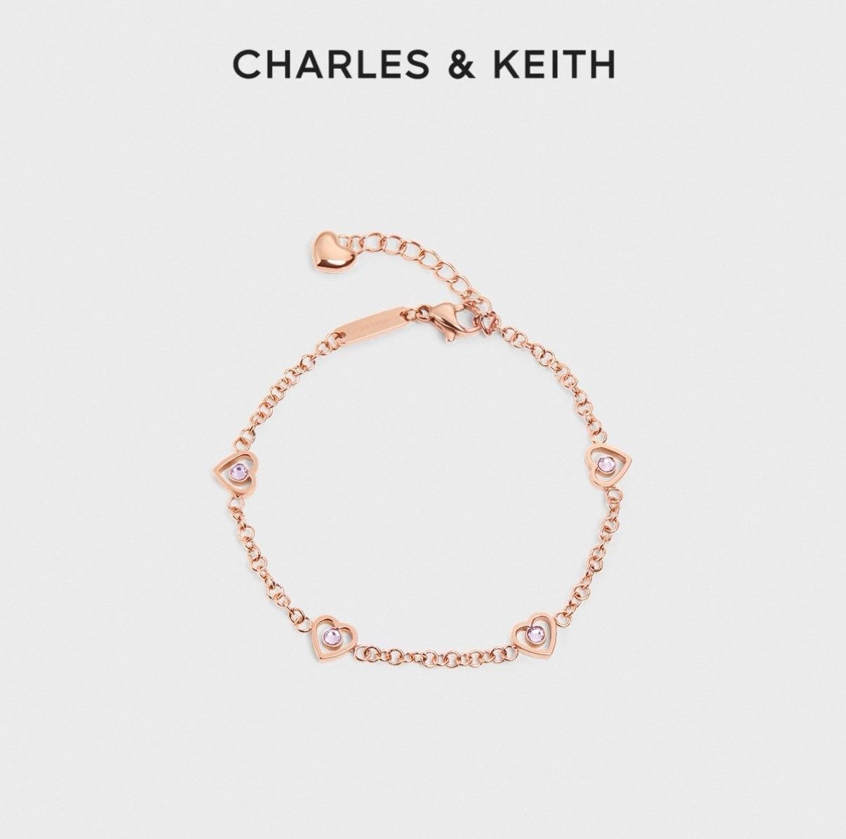 Charles ＆ Keith 小ck 手鍊 Malorie 水鑽 愛心 手鍊 金色