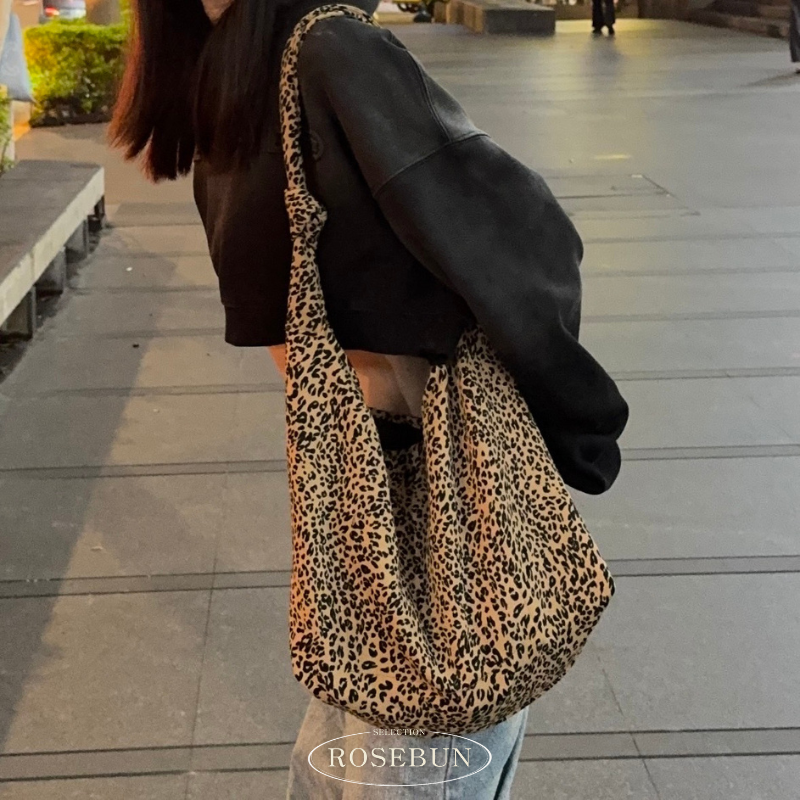 大容量豹紋扭結單肩包