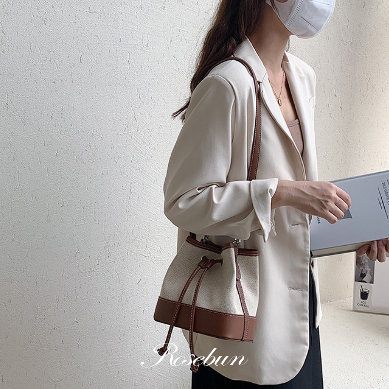 韓系帆布皮革小水桶包