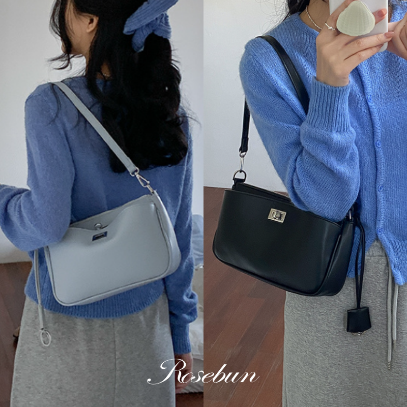 優雅柔霧腋下包 優雅銀釦尼龍腋下包