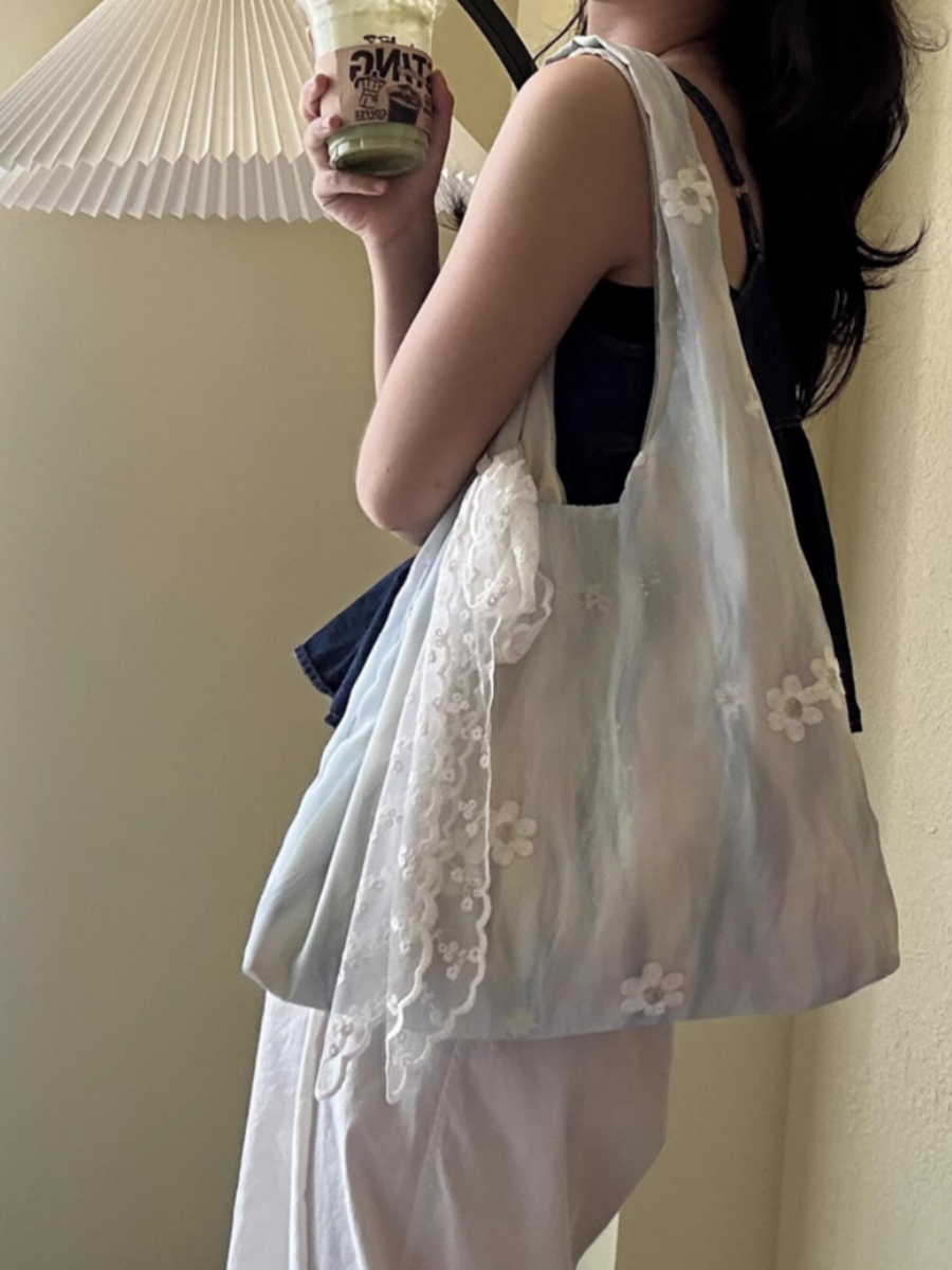 網紗刺繡花暈染帆布包