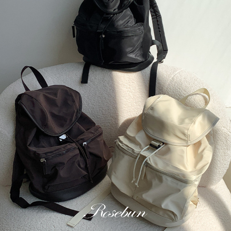 韓系雙口袋尼龍後背包