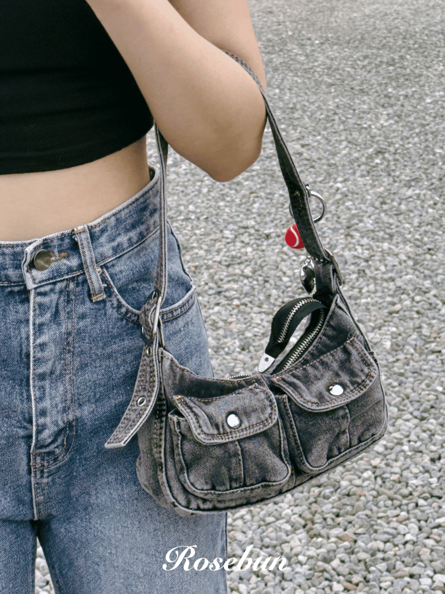 9月新品!迷你復古水洗牛仔腋下包