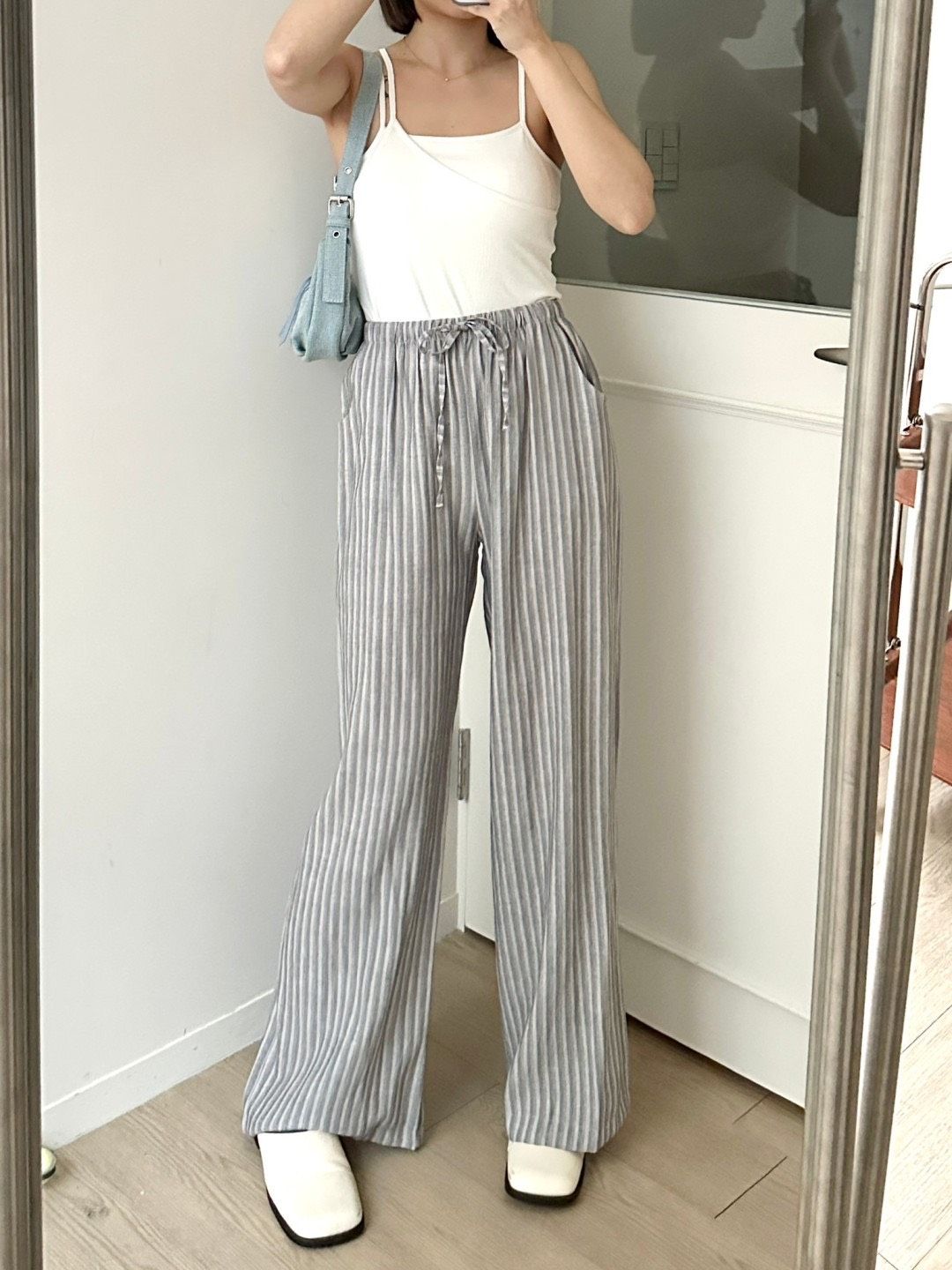 棉麻直條綁帶寬褲（咖/灰/奶茶）