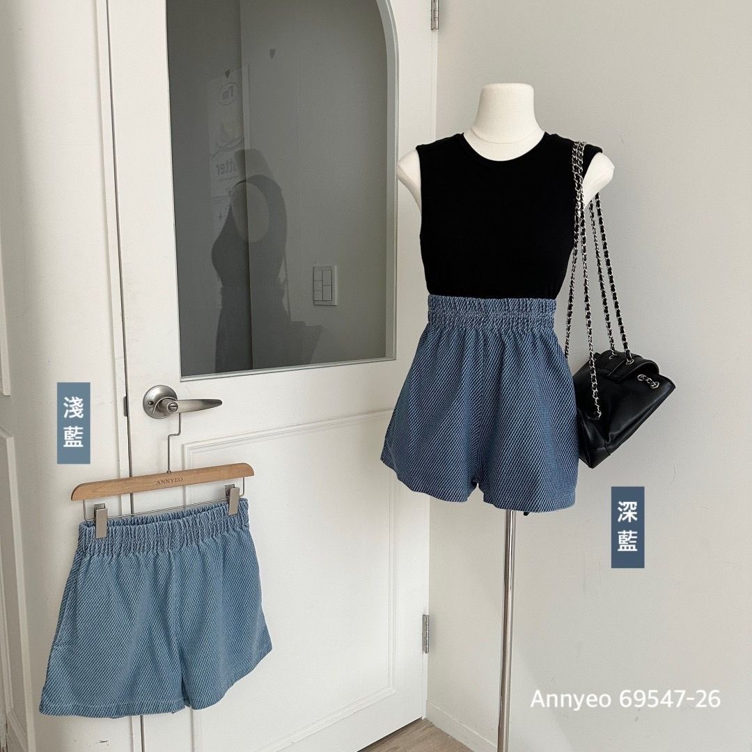 鬆緊腰洗水牛仔短褲