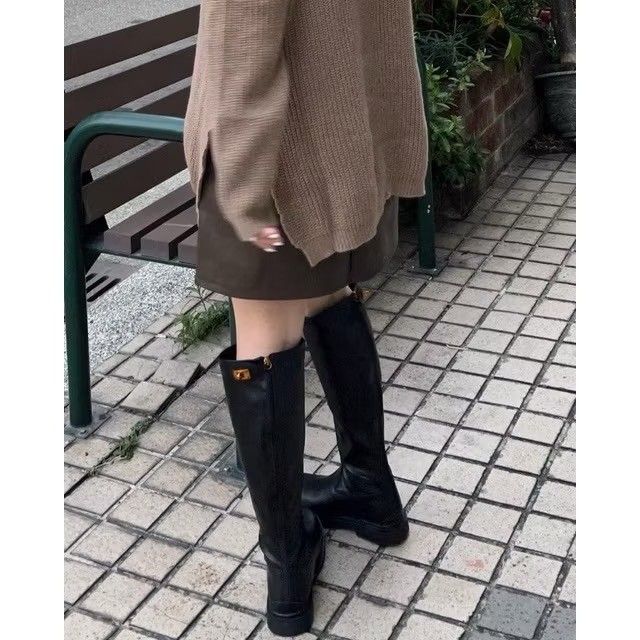 ☺36-43質感後金釦設計軟皮馬丁長靴☺