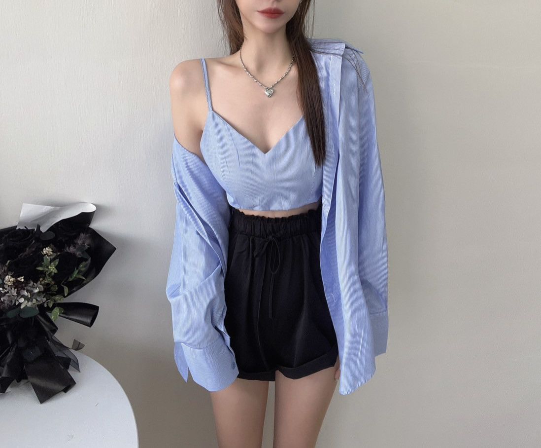 細肩襯衫背心+寬版襯衫💫