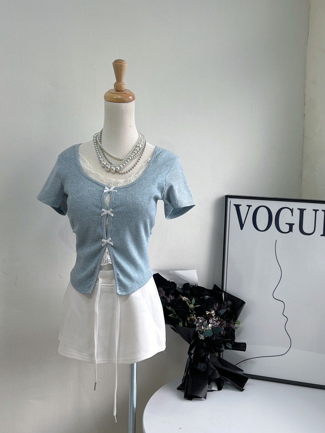 純欲系蕾絲假兩件蝴蝶結上衣