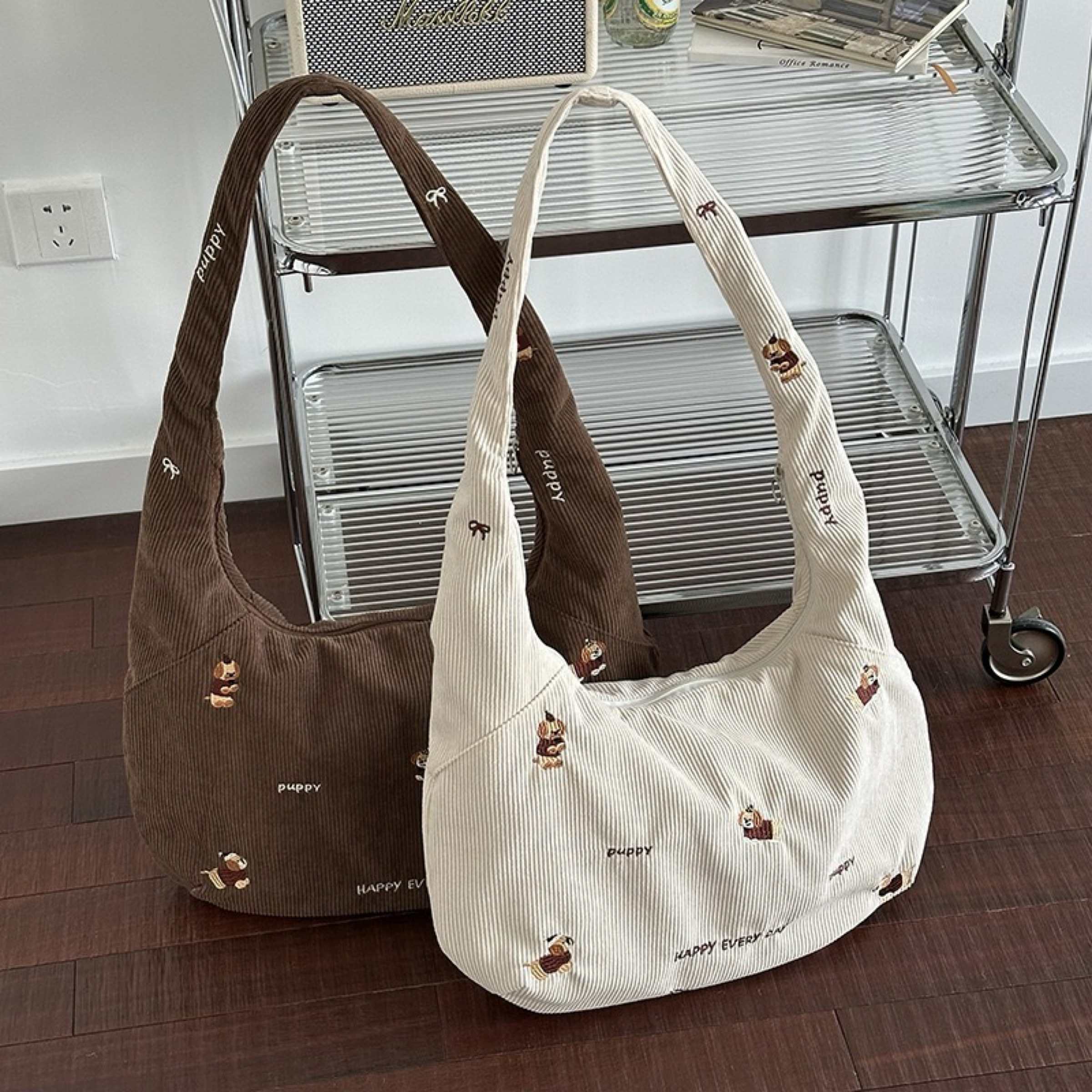 可愛刺繡狗狗燈芯絨大購物背包31*49cm大（部分現貨/預購 預計2週）