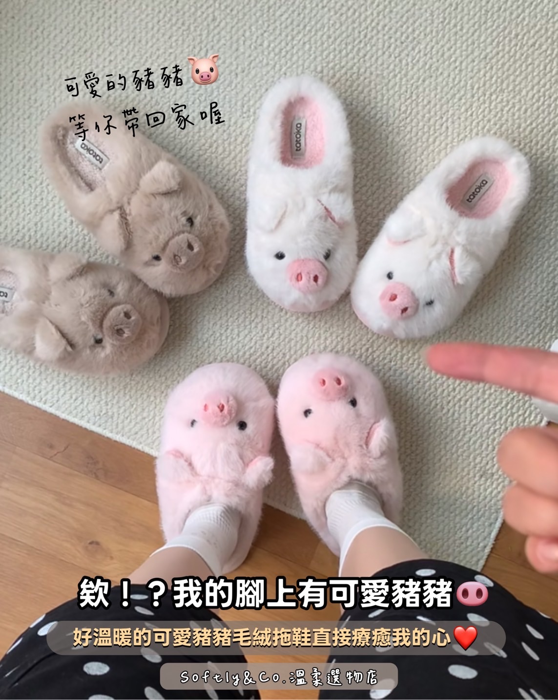 ∷正版授權∷可愛毛絨豬豬拖鞋 （預購）