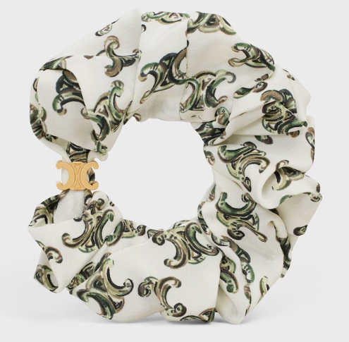 全新 CELINE Triomphe Camo桑蠶絲及金色飾面黃銅髮圈