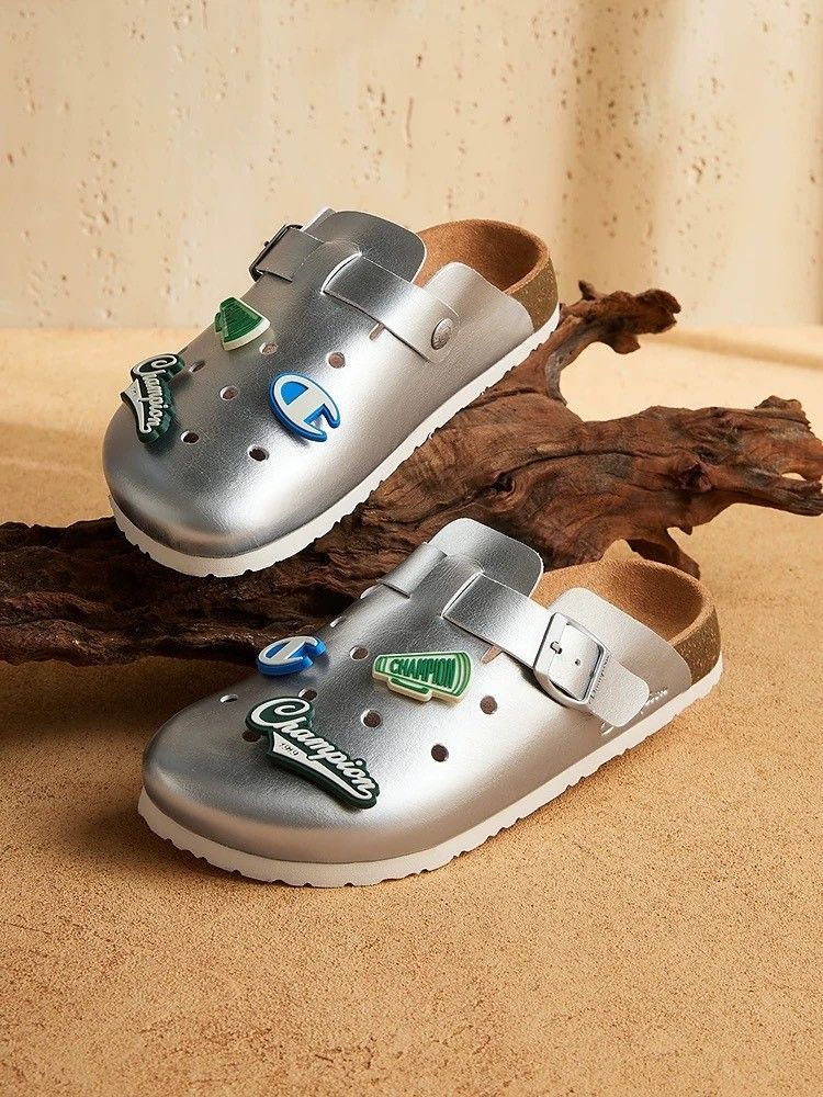 Champion 洞洞勃肯鞋 懶人鞋 鞋扣 銀