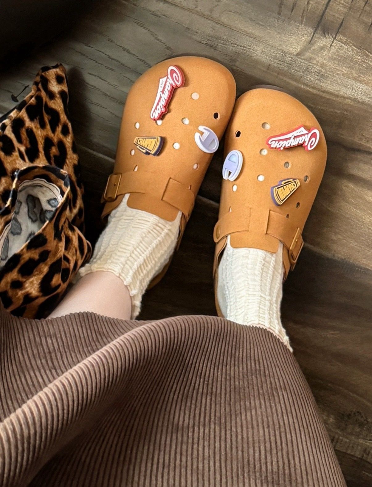 Champion 洞洞勃肯鞋 懶人鞋 鞋扣 棕