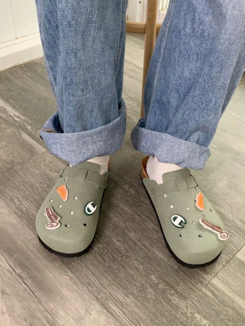 Champion 洞洞勃肯鞋 懶人鞋 鞋扣 軍綠