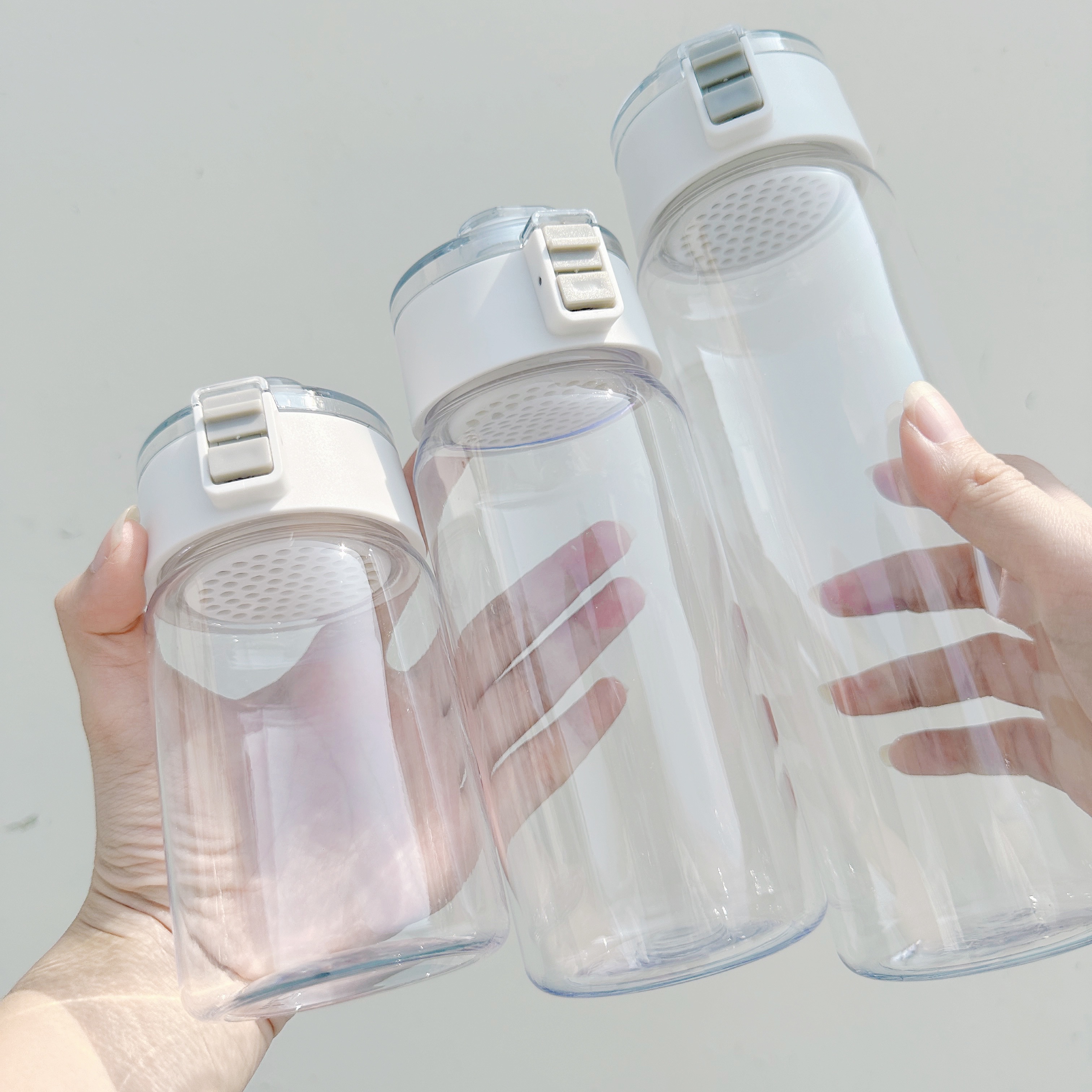 無印風透明水杯 ins日系簡約彈蓋水壺 大容量便攜提繩隨身杯 自帶杯環保杯 冷水壺