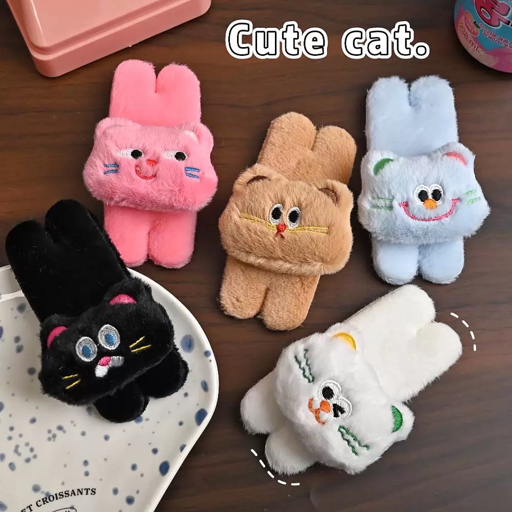 毛絨趴趴貓髮夾 趣味貓咪大號瀏海夾 奔跑貓貓造型夾子 可愛髮飾邊夾