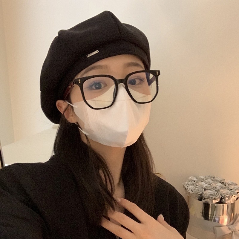 經典百搭毛呢黑色貝雷帽 復古日系八角帽 大頭圍顯臉小畫家帽 帽子