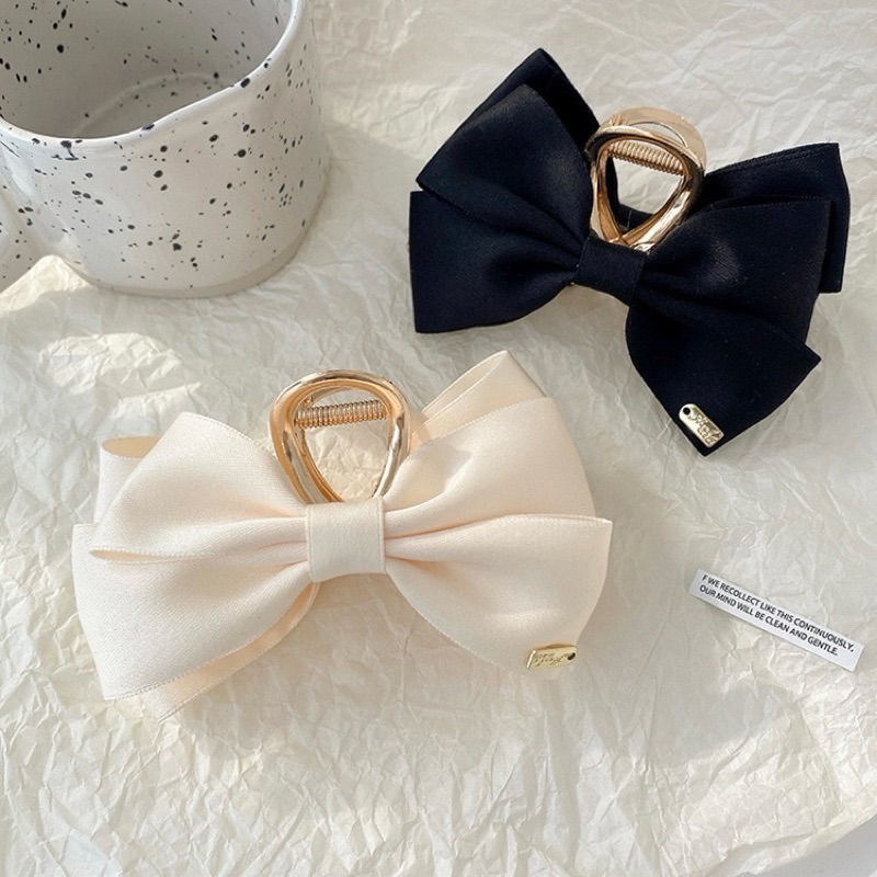 氣質緞面蝴蝶結鯊魚夾 甜美可愛大蝴蝶結抓夾 韓版雙面後腦勺夾 綢光亮面髮夾髮飾 在逃公主