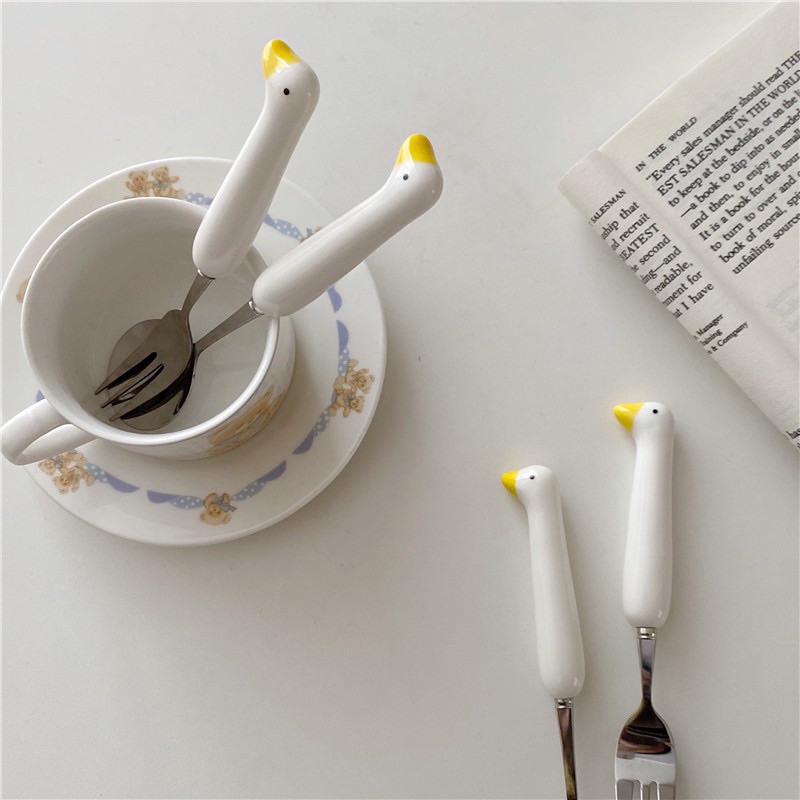 小鴨鴨環保餐具🍴加油鴨餐具 304不鏽鋼湯匙🥄叉子 可愛卡通小鴨子外帶餐具