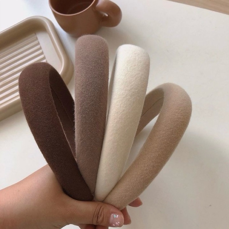 棕色系海綿厚髮箍 法式復古奶茶色系寬邊髮箍 高顱頂純色秋冬日常髮箍 髮飾