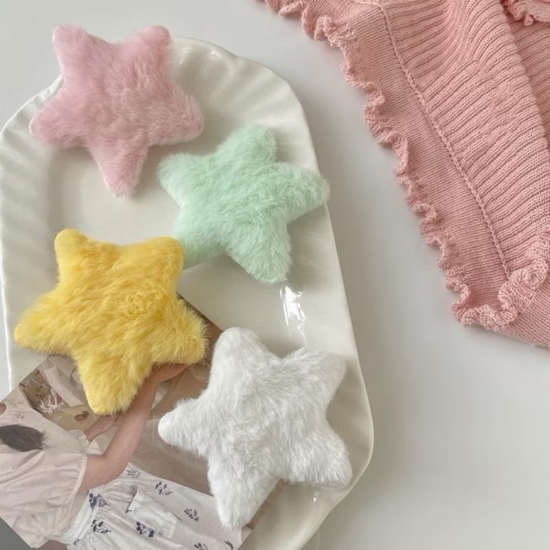 多巴胺毛絨五角星髮夾 y2k糖果色星星瀏海夾 甜美少女星星碎髮夾 日系千禧辣妹一字夾 髮飾